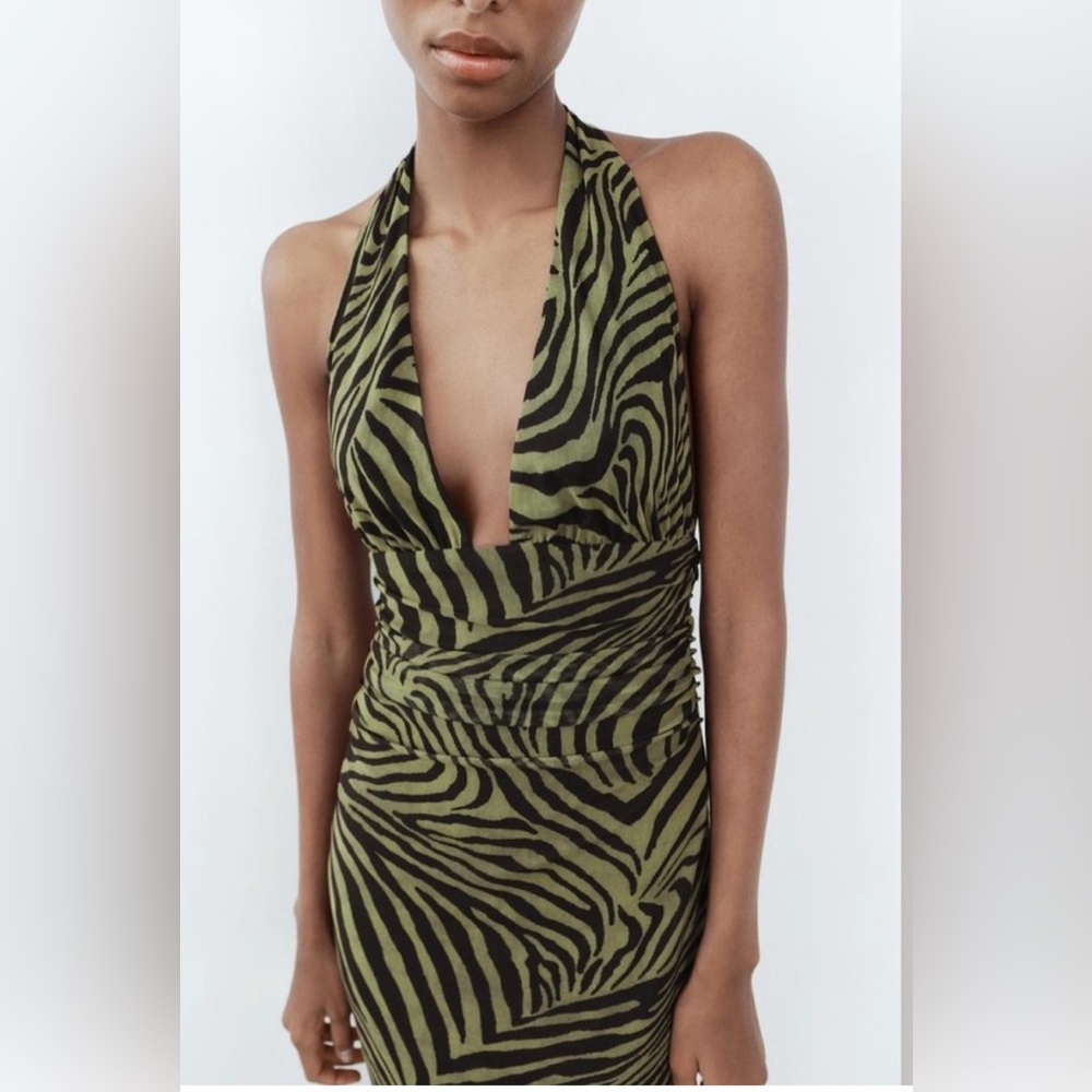 Zara Green and Black Zebra Print Maxi Dress